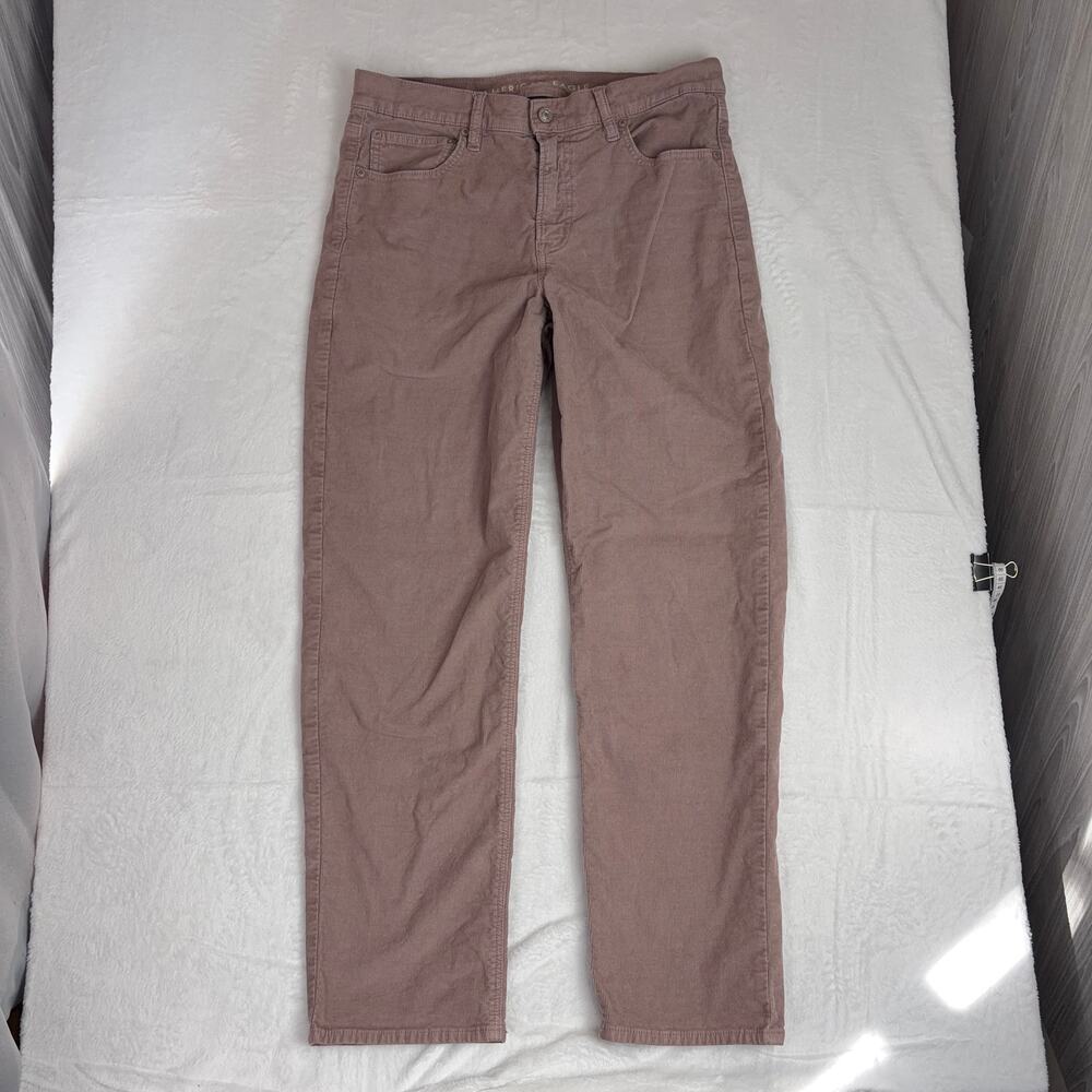American Eagle 90s Straight Corduroy Pants Women's 12 Mauve Cozy Retro Academia